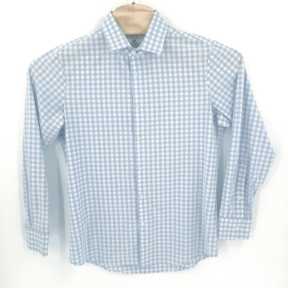Mizzen Main Shirt Mens Medium Blue Trim Fit Check Casual Long Sleeve Button Up